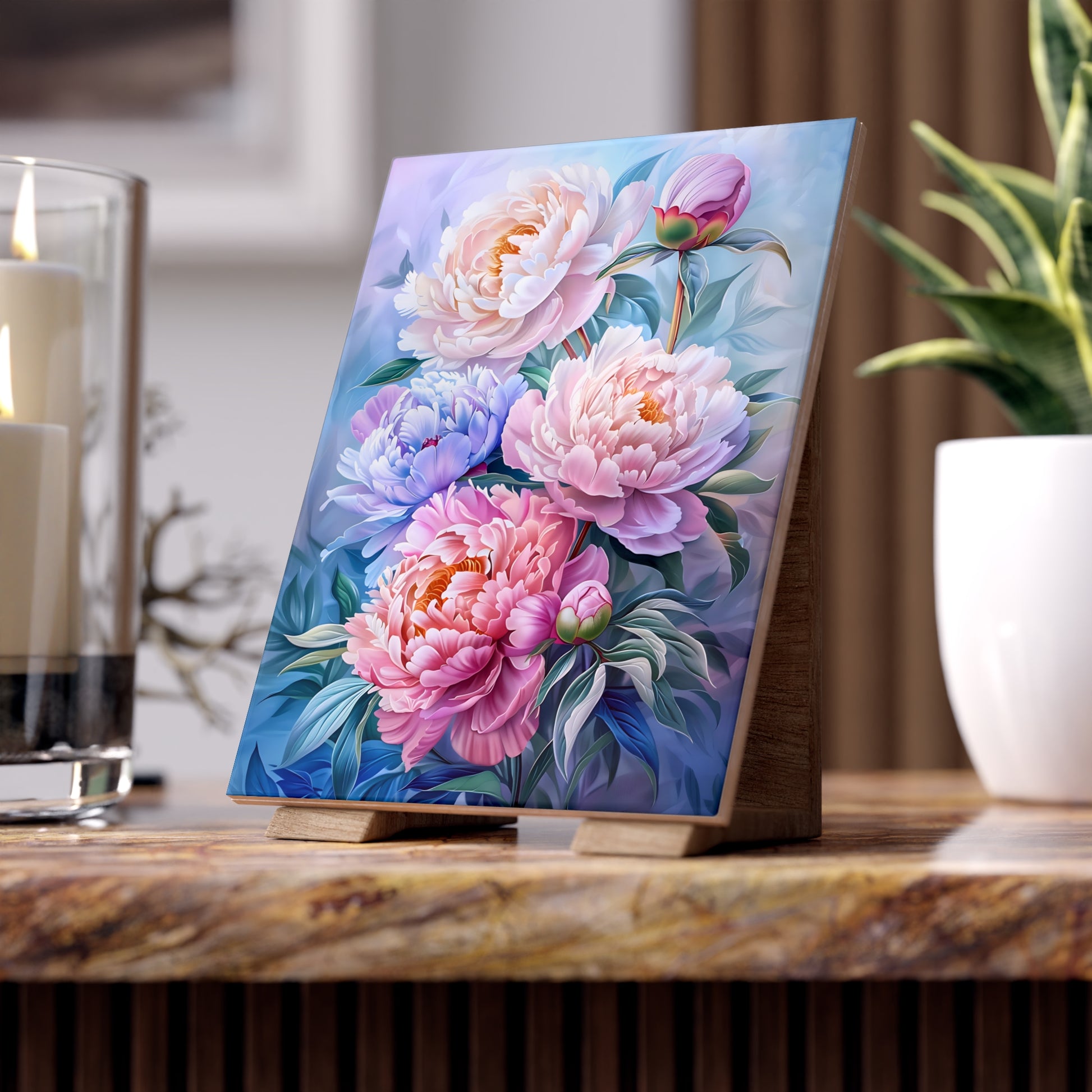 Flower Ceramic Photo Tile, Floral Home Decor for Mother's Day, Wedding Gifts, Wall Art, Decorative Tile