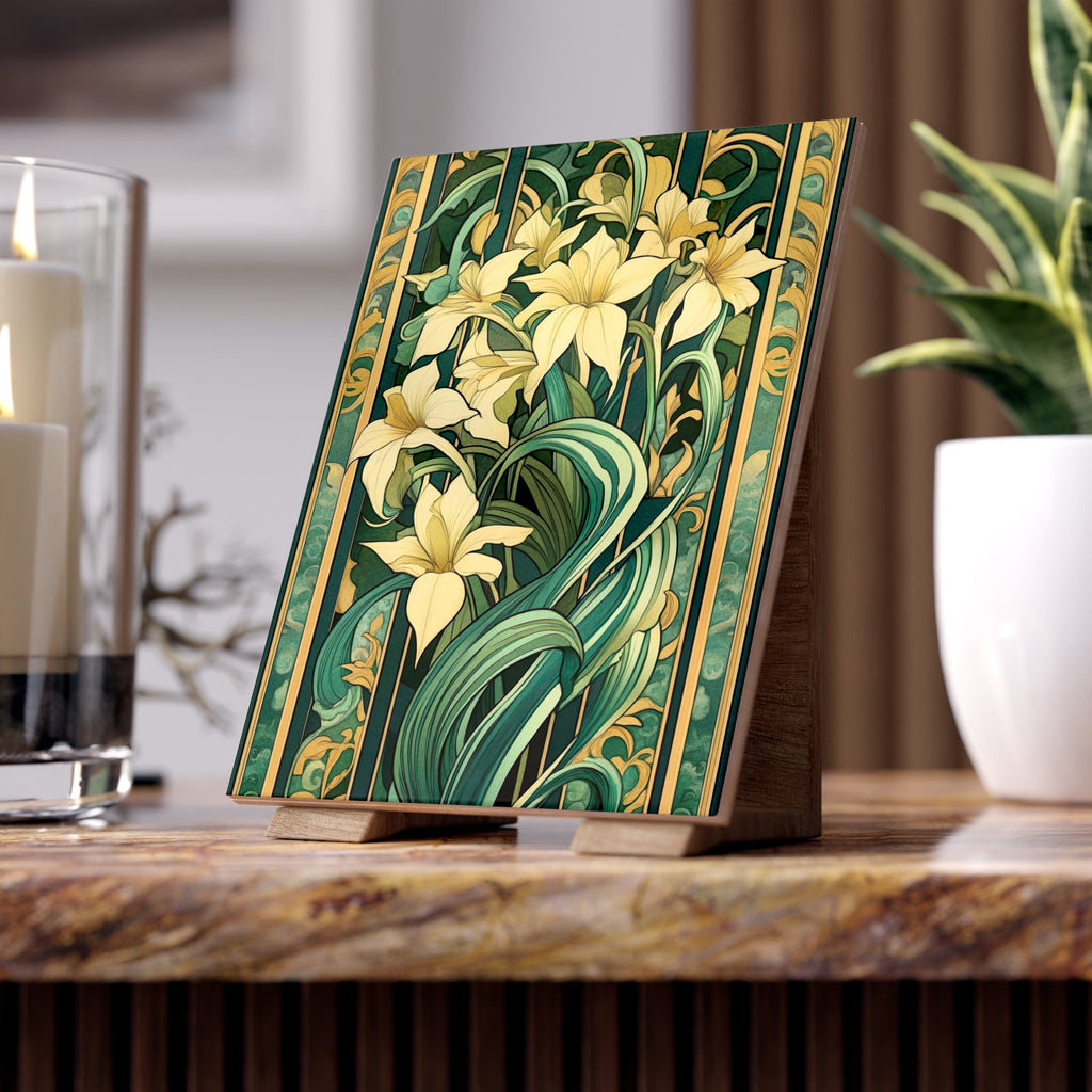 Elegant Floral Ceramic Photo Tile | Home Decor, Gift, Wall Art, Unique Decor, Memorial Tile 6''x8''