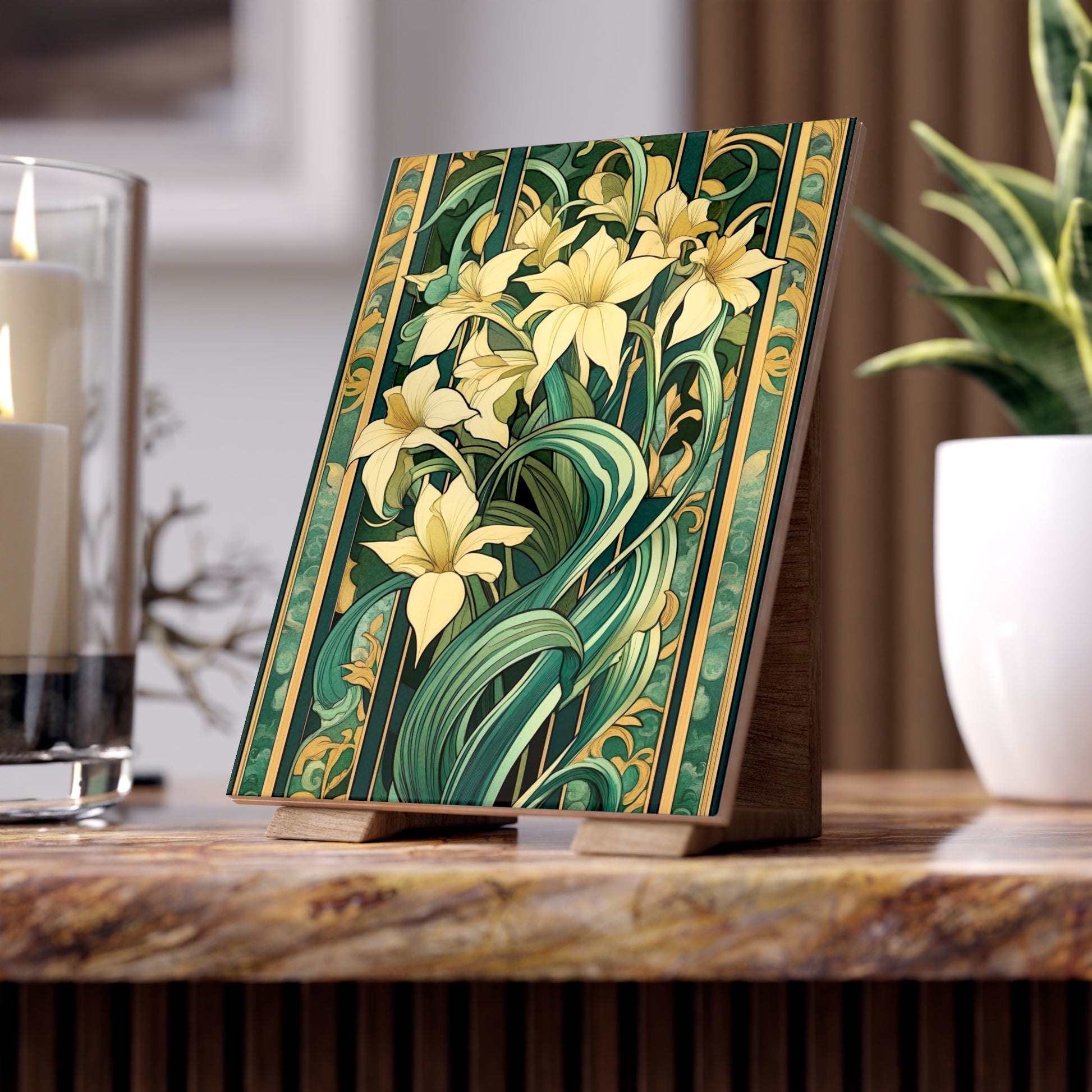 Elegant Floral Ceramic Photo Tile | Home Decor, Gift, Wall Art, Unique Decor, Memorial Tile 6''x8''