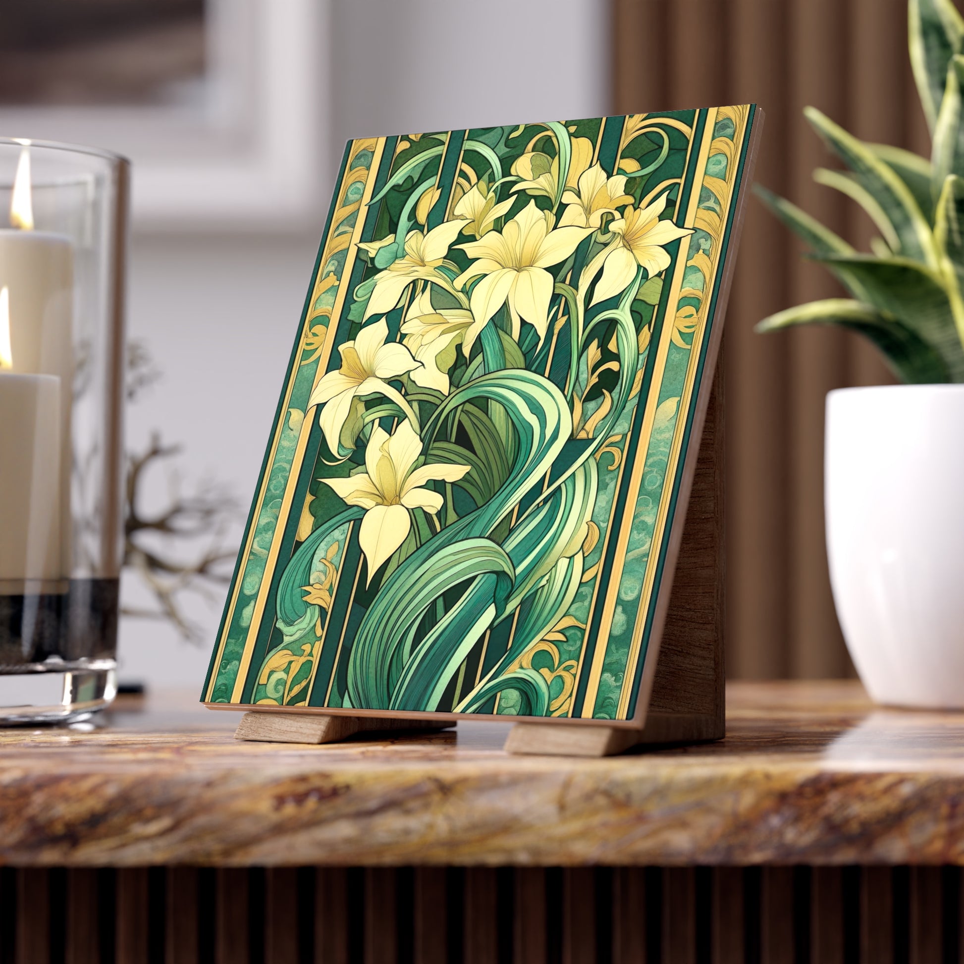 Elegant Floral Ceramic Photo Tile | Home Decor, Gift, Wall Art, Unique Decor, Memorial Tile 6''x8''