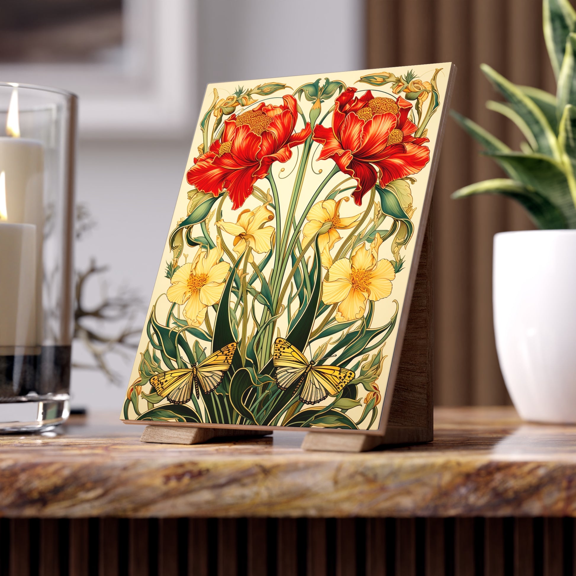 Floral Ceramic Photo Tile | Elegant Home Decor, Nature Gift, Wall Art, Bathroom Accent, Mother's Day Decor