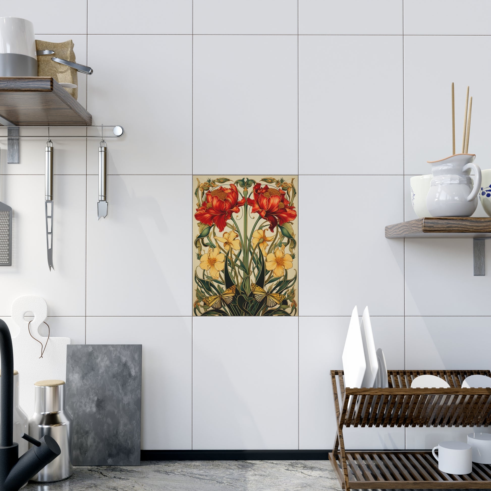 Floral Ceramic Photo Tile | Elegant Home Decor, Nature Gift, Wall Art, Bathroom Accent, Mother's Day Decor