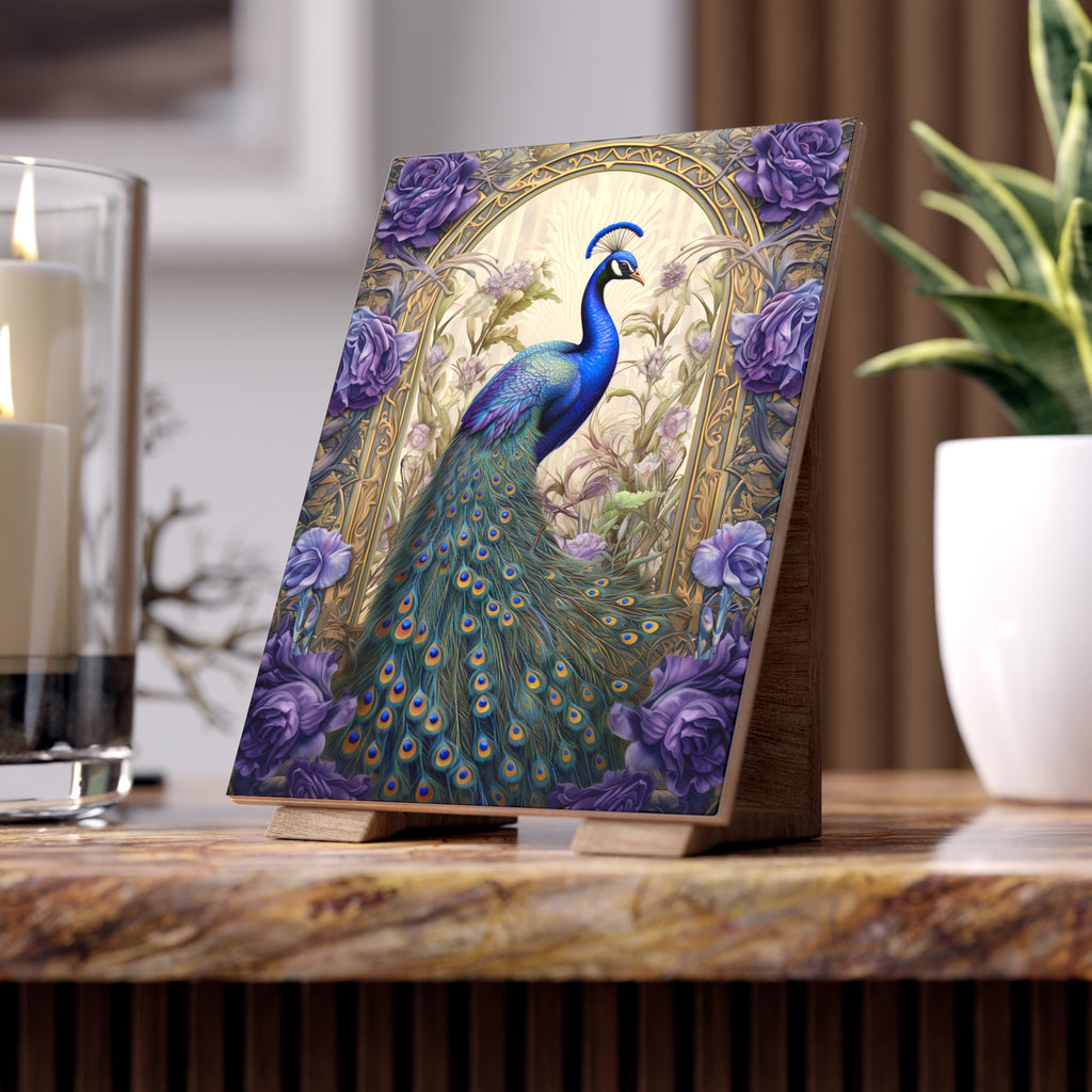 Elegant Peacock Ceramic Photo Tile, Art Home Decor, Gift for Nature Lovers, Wall Art, Unique Housewarming Present, Art Collectible