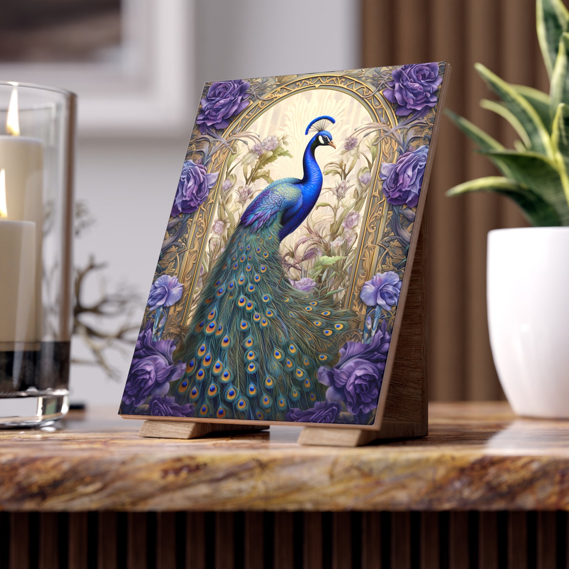 Elegant Peacock Ceramic Photo Tile, Art Home Decor, Gift for Nature Lovers, Wall Art, Unique Housewarming Present, Art Collectible