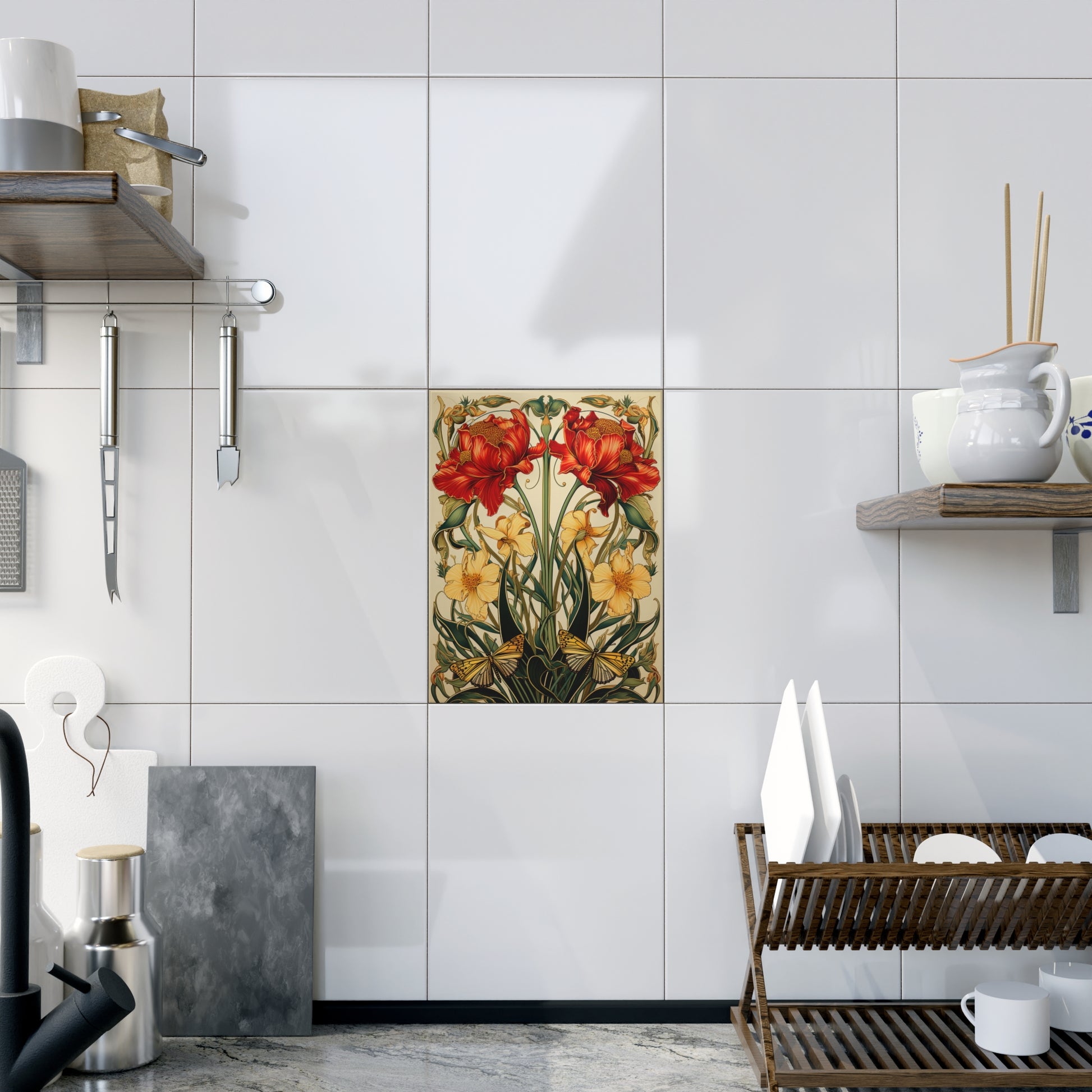 Floral Ceramic Photo Tile | Elegant Home Decor, Nature Gift, Wall Art, Bathroom Accent, Mother's Day Decor