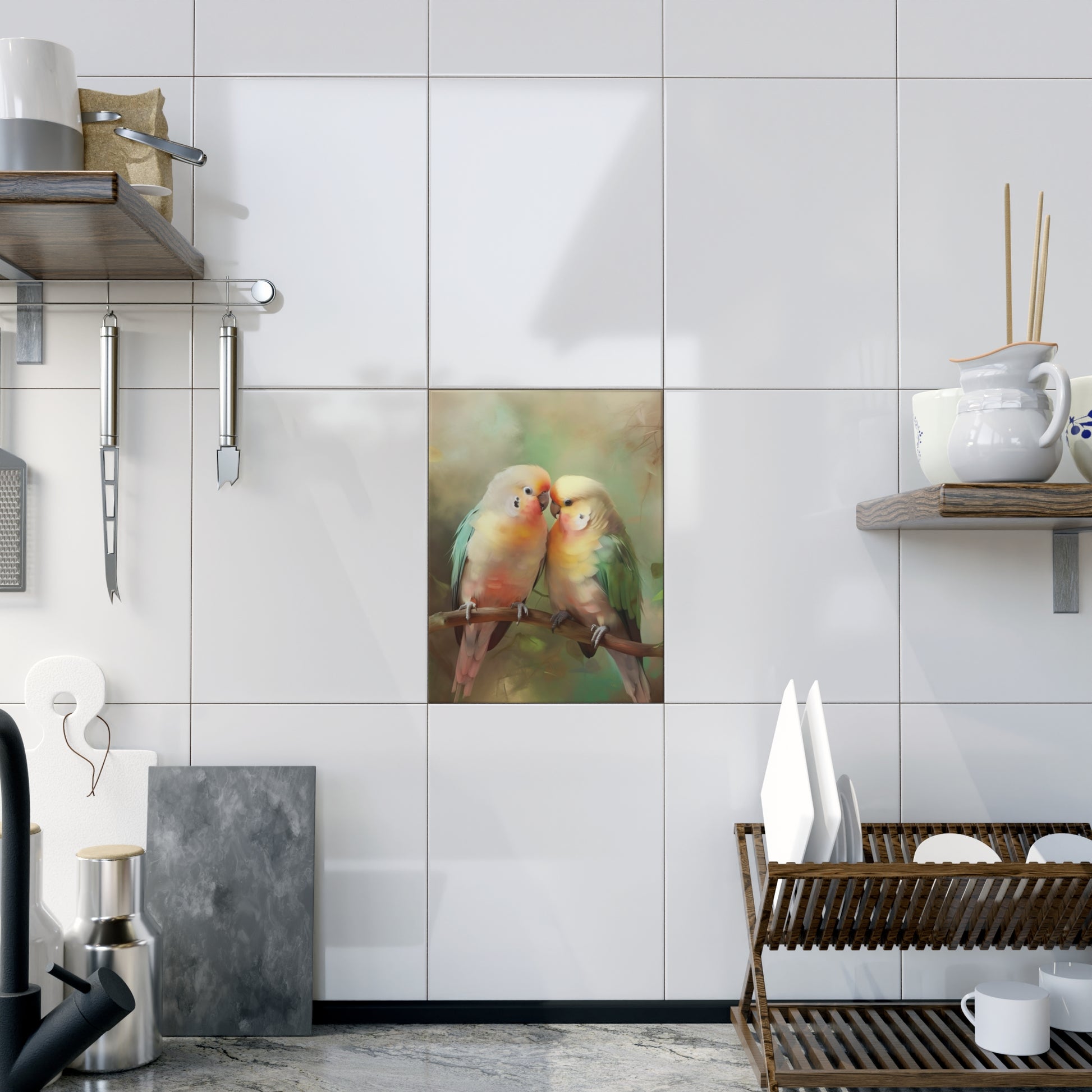Charming Bird Couple Ceramic Photo Tile, Bird Lovers Gift, Home Decor, Anniversary Present, Nature Art, Eco-Friendly Art Piece