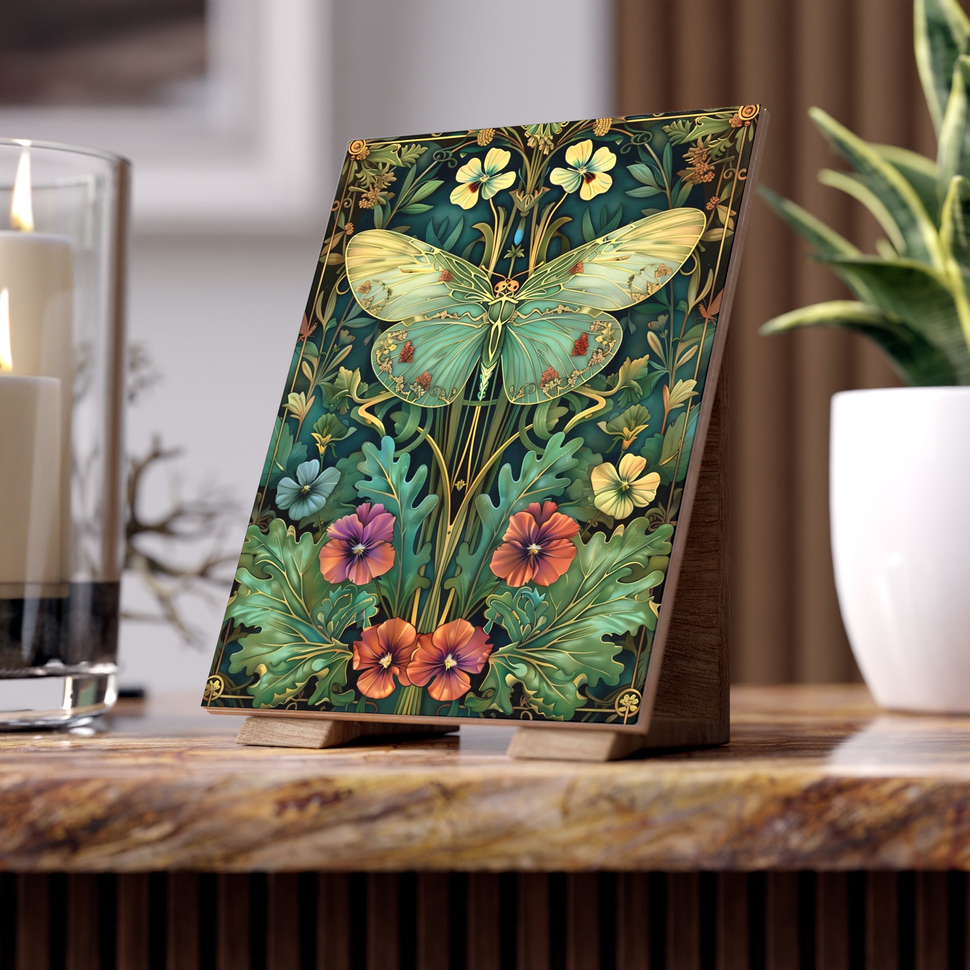 Botanical Butterfly Photo Tile, Nature Wall Decor, Vintage Home Accent, Gift for Nature Lovers, Spring Decor