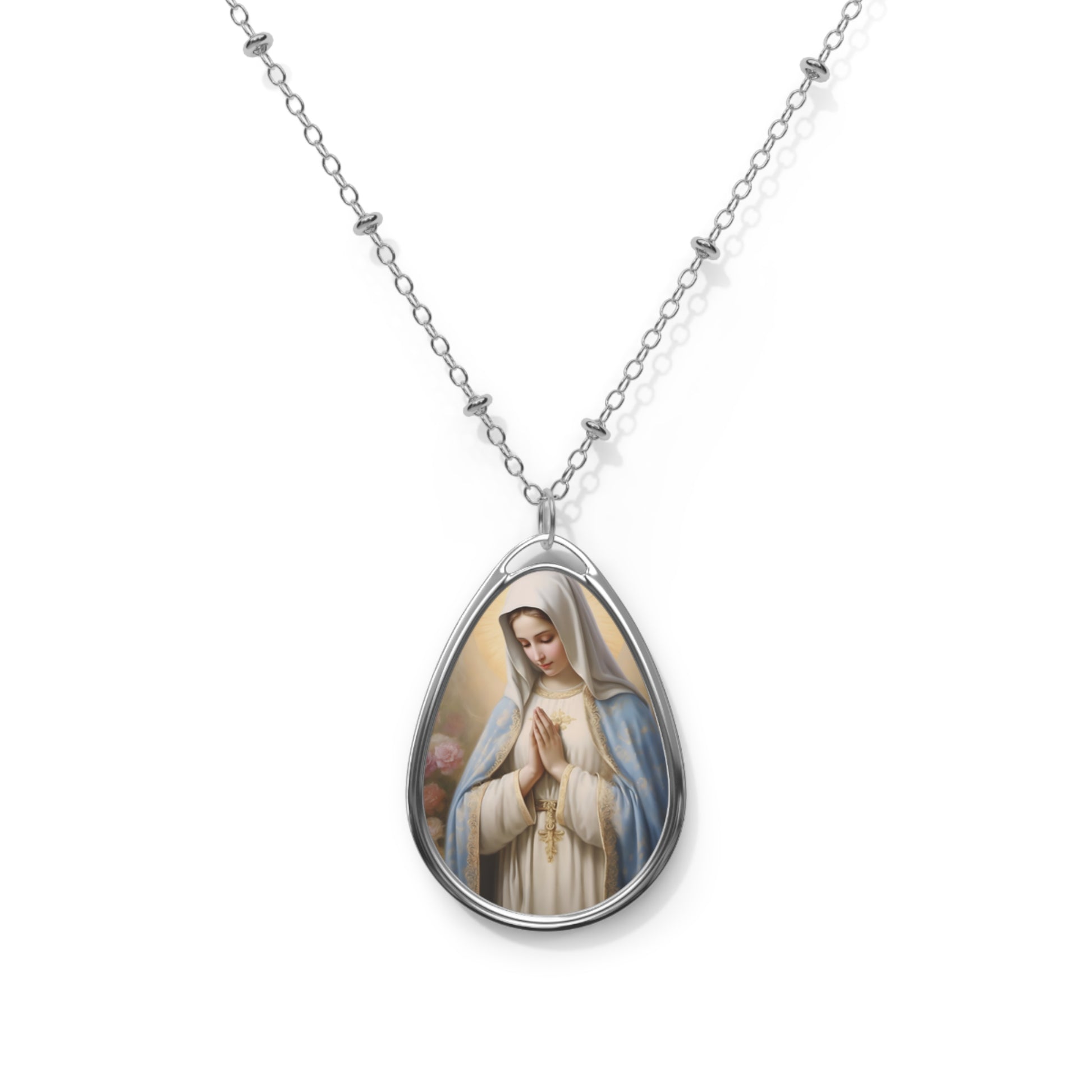 Elegant Religious Oval Necklace, Faith Jewelry, Mary Pendant, Spiritual Gift, Personalized Keepsake