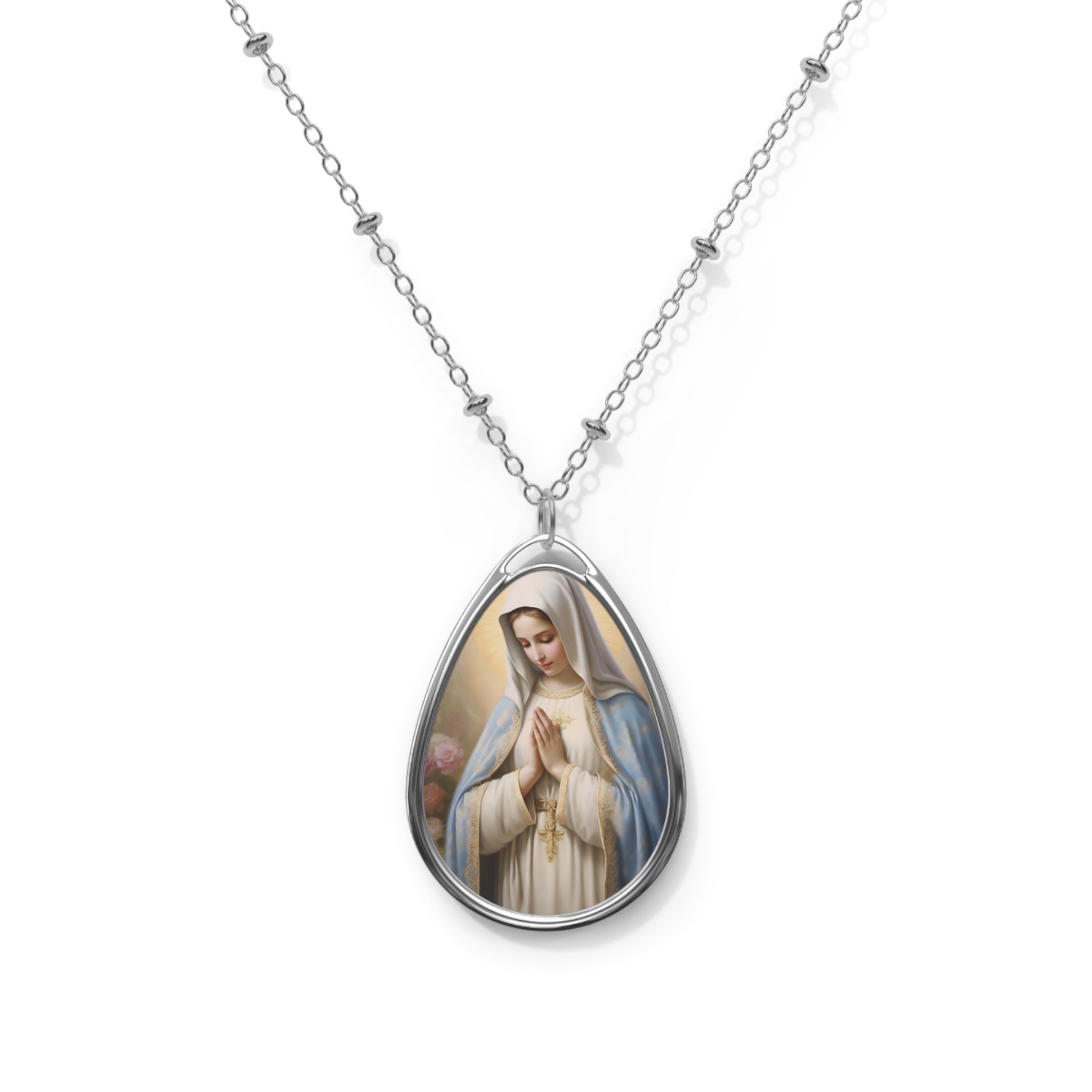 Elegant Religious Oval Necklace, Faith Jewelry, Mary Pendant, Spiritual Gift, Personalized Keepsake