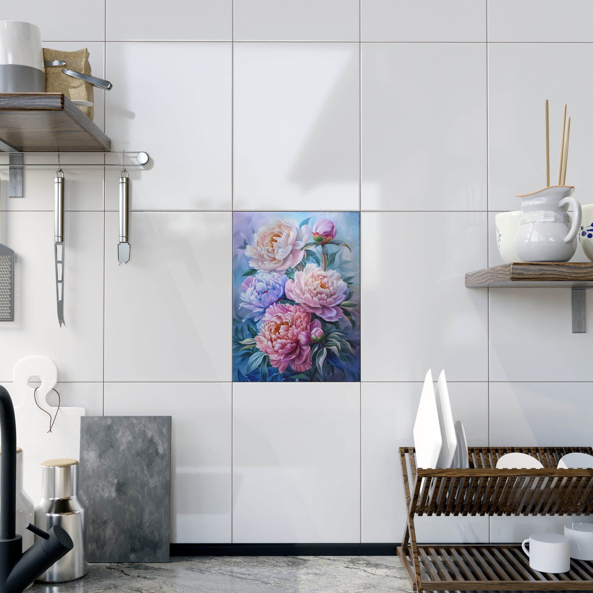 Flower Ceramic Photo Tile, Floral Home Decor for Mother's Day, Wedding Gifts, Wall Art, Decorative Tile