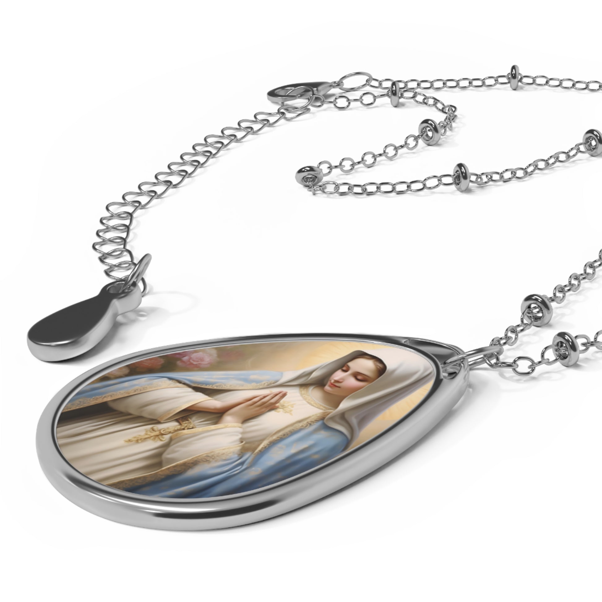 Elegant Religious Oval Necklace, Faith Jewelry, Mary Pendant, Spiritual Gift, Personalized Keepsake