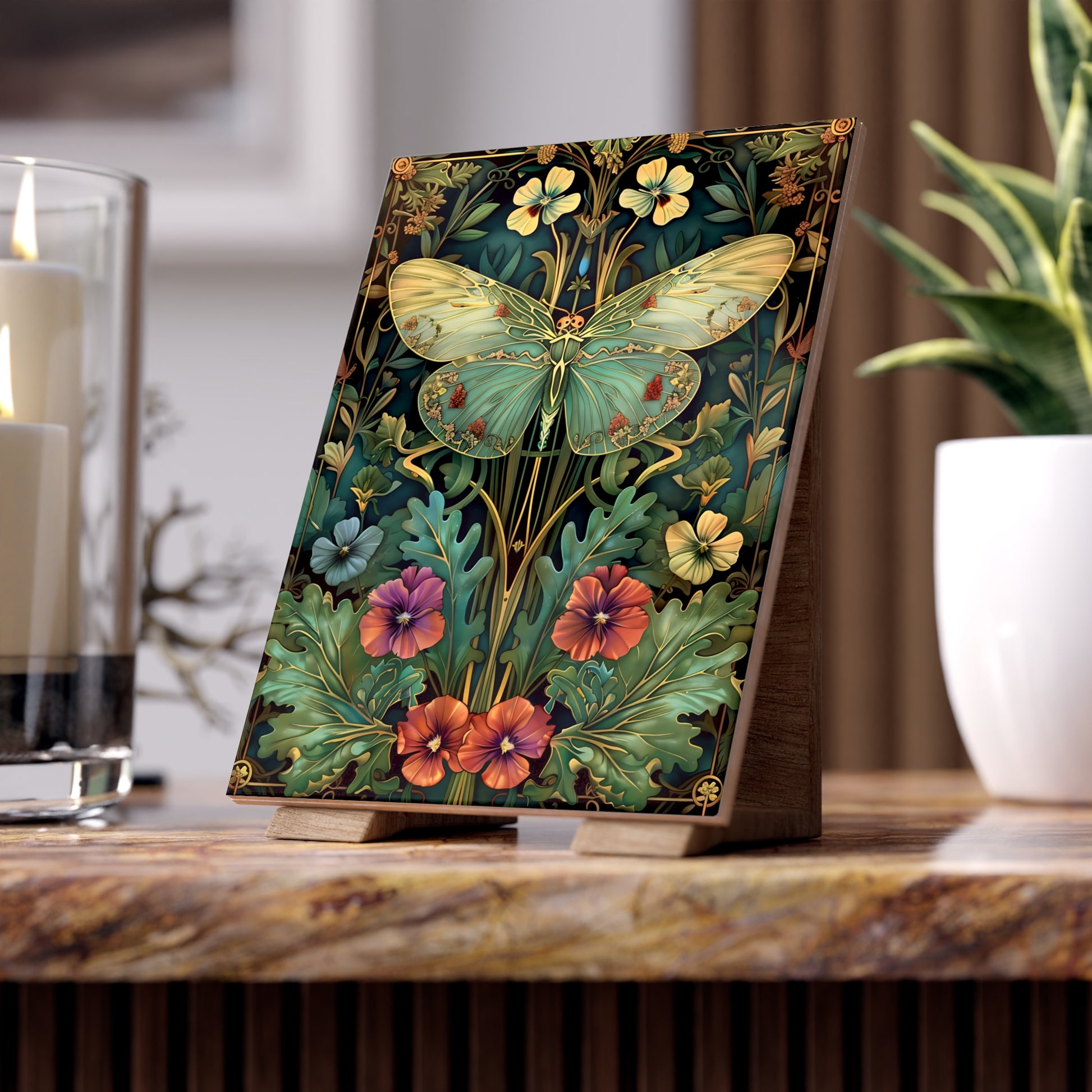 Botanical Butterfly Photo Tile, Nature Wall Decor, Vintage Home Accent, Gift for Nature Lovers, Spring Decor