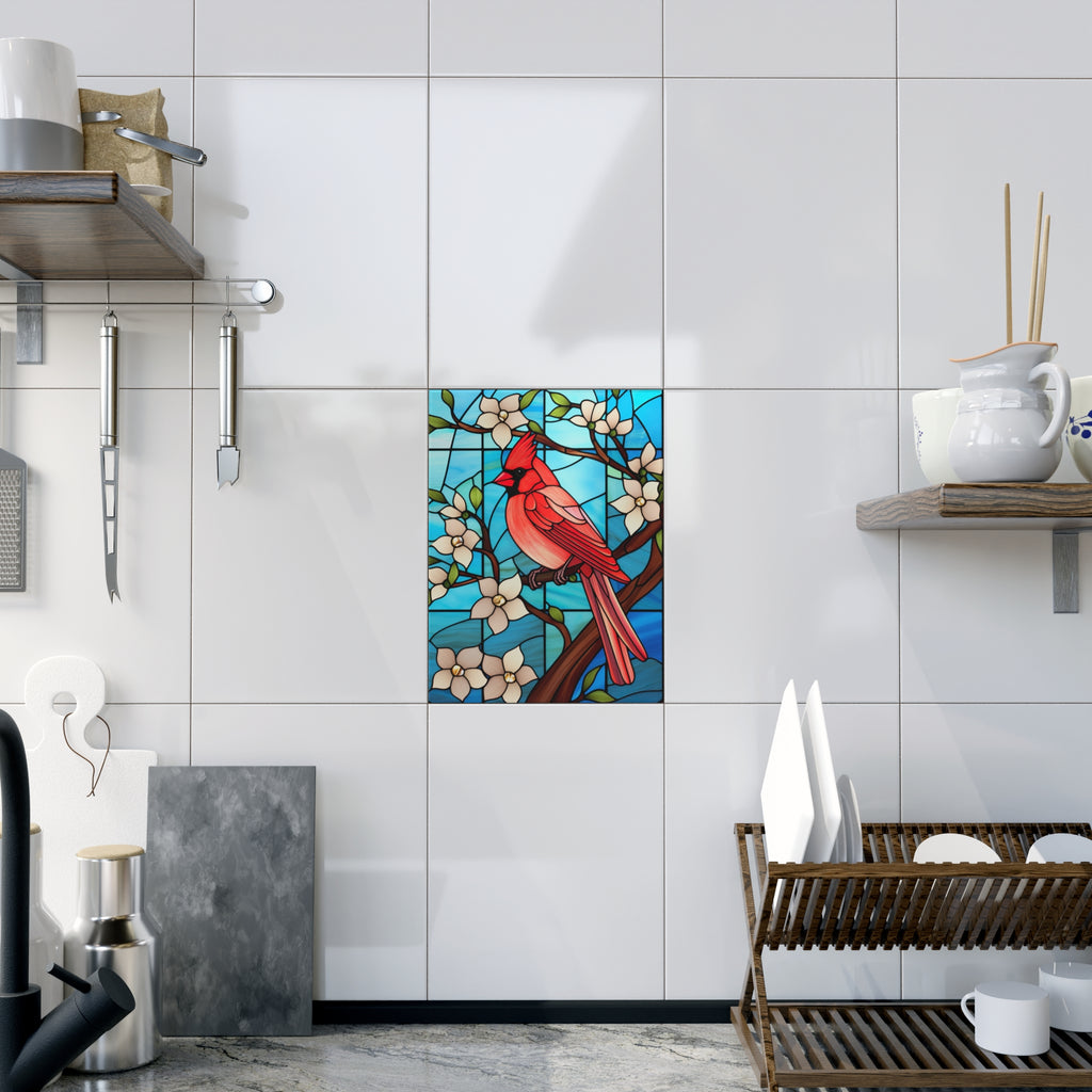 Vibrant Cardinal Ceramic Photo Tile, Bird Decor, Nature Wall Art, Home Decoration, Gift for Bird Lovers
