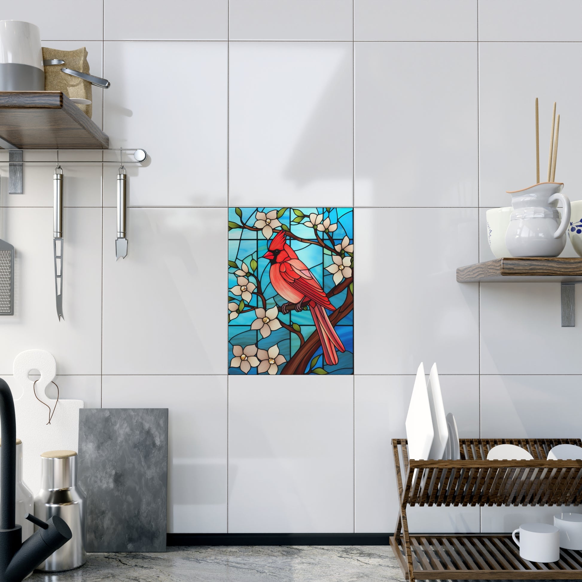 Vibrant Cardinal Ceramic Photo Tile, Bird Decor, Nature Wall Art, Home Decoration, Gift for Bird Lovers