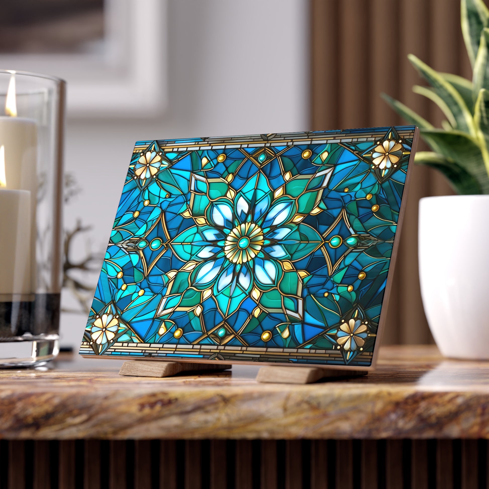 Stained Glass Ceramic Photo Tile, Home Decor, Wall Art, Gift Idea, Decorative Accent, Vintage Mosaic Style
