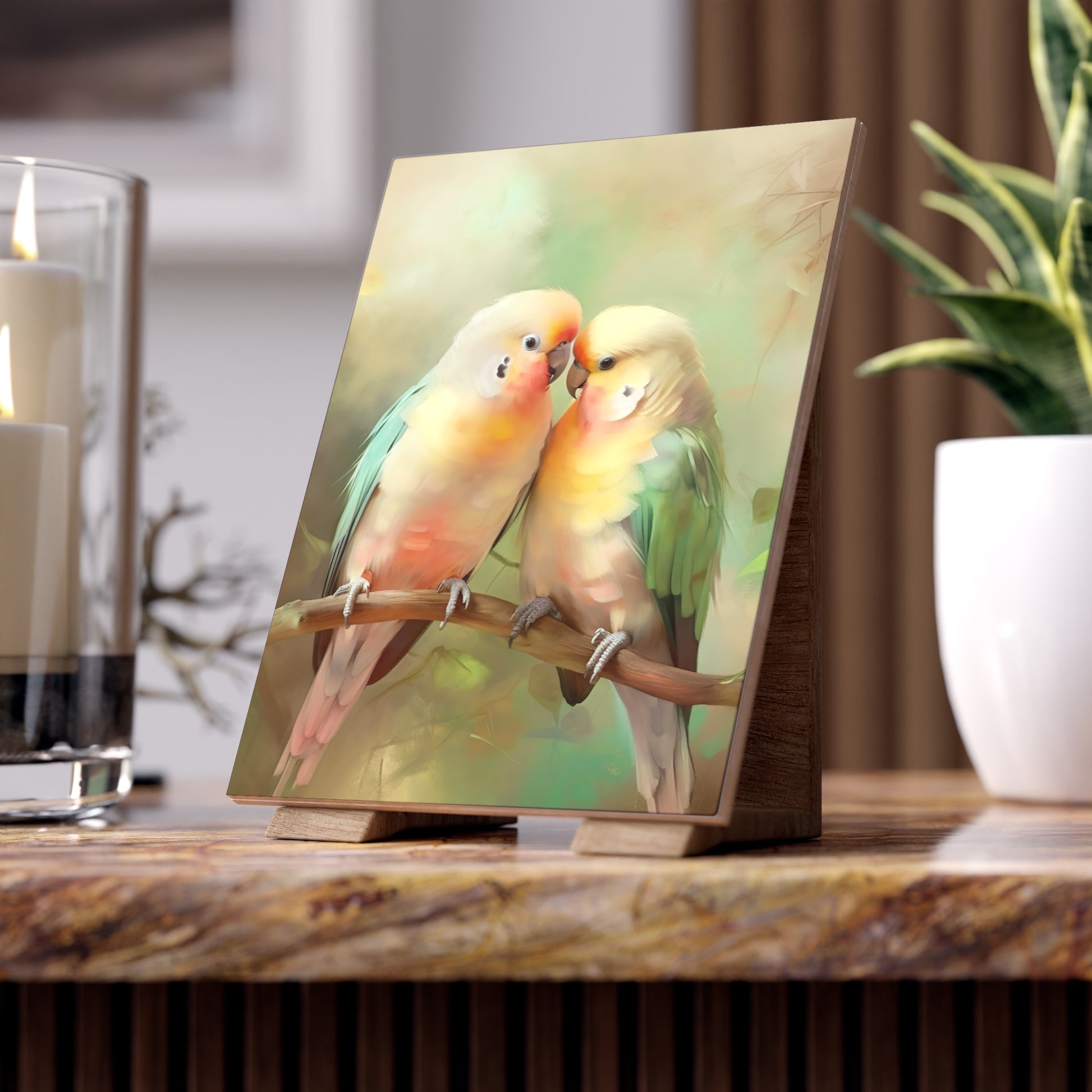 Charming Bird Couple Ceramic Photo Tile, Bird Lovers Gift, Home Decor, Anniversary Present, Nature Art, Eco-Friendly Art Piece