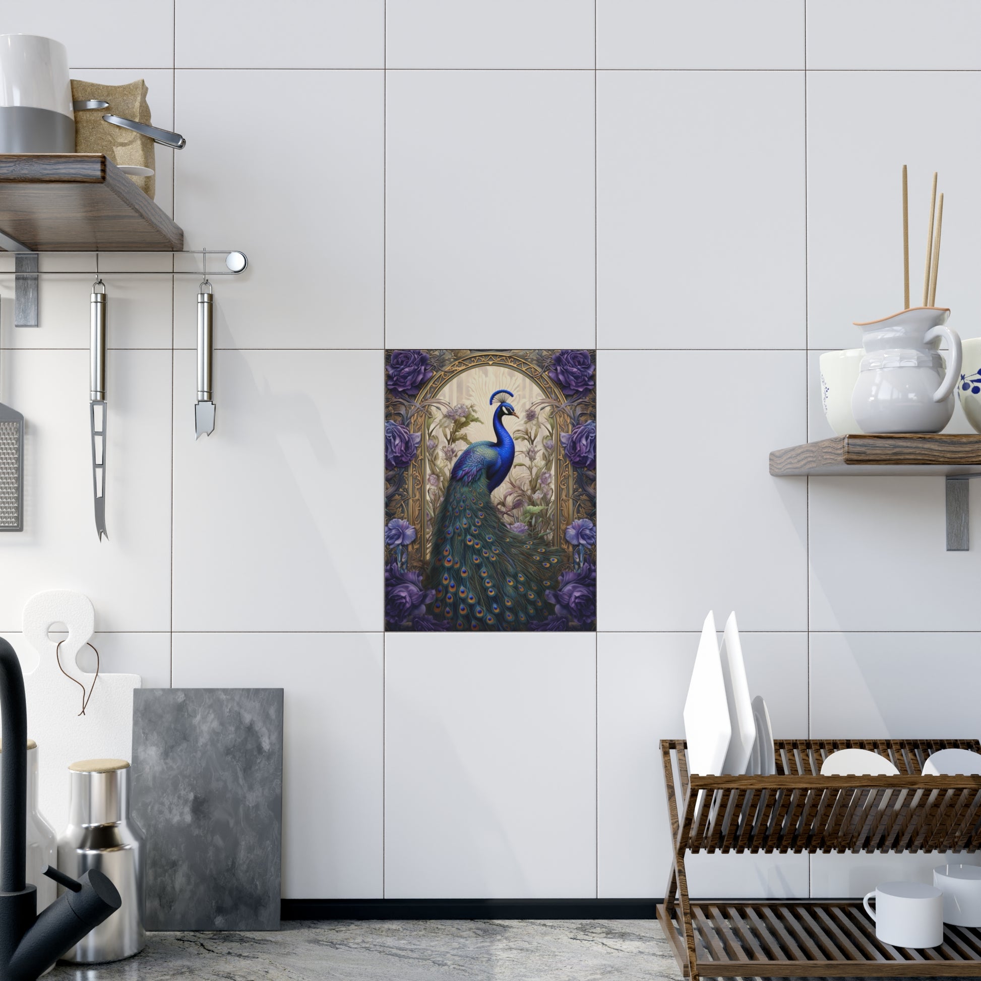 Elegant Peacock Ceramic Photo Tile, Art Home Decor, Gift for Nature Lovers, Wall Art, Unique Housewarming Present, Art Collectible