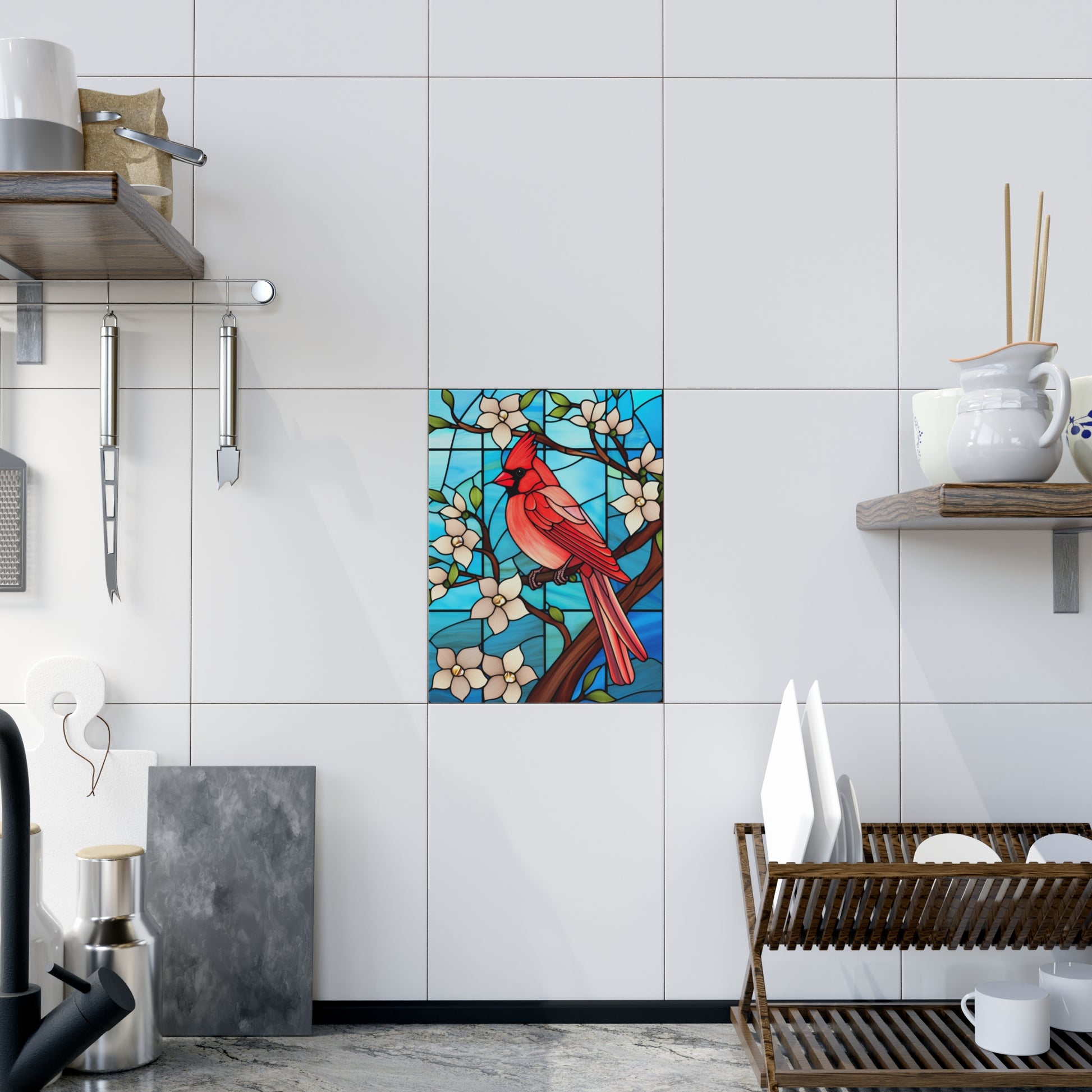Vibrant Cardinal Ceramic Photo Tile, Bird Decor, Nature Wall Art, Home Decoration, Gift for Bird Lovers