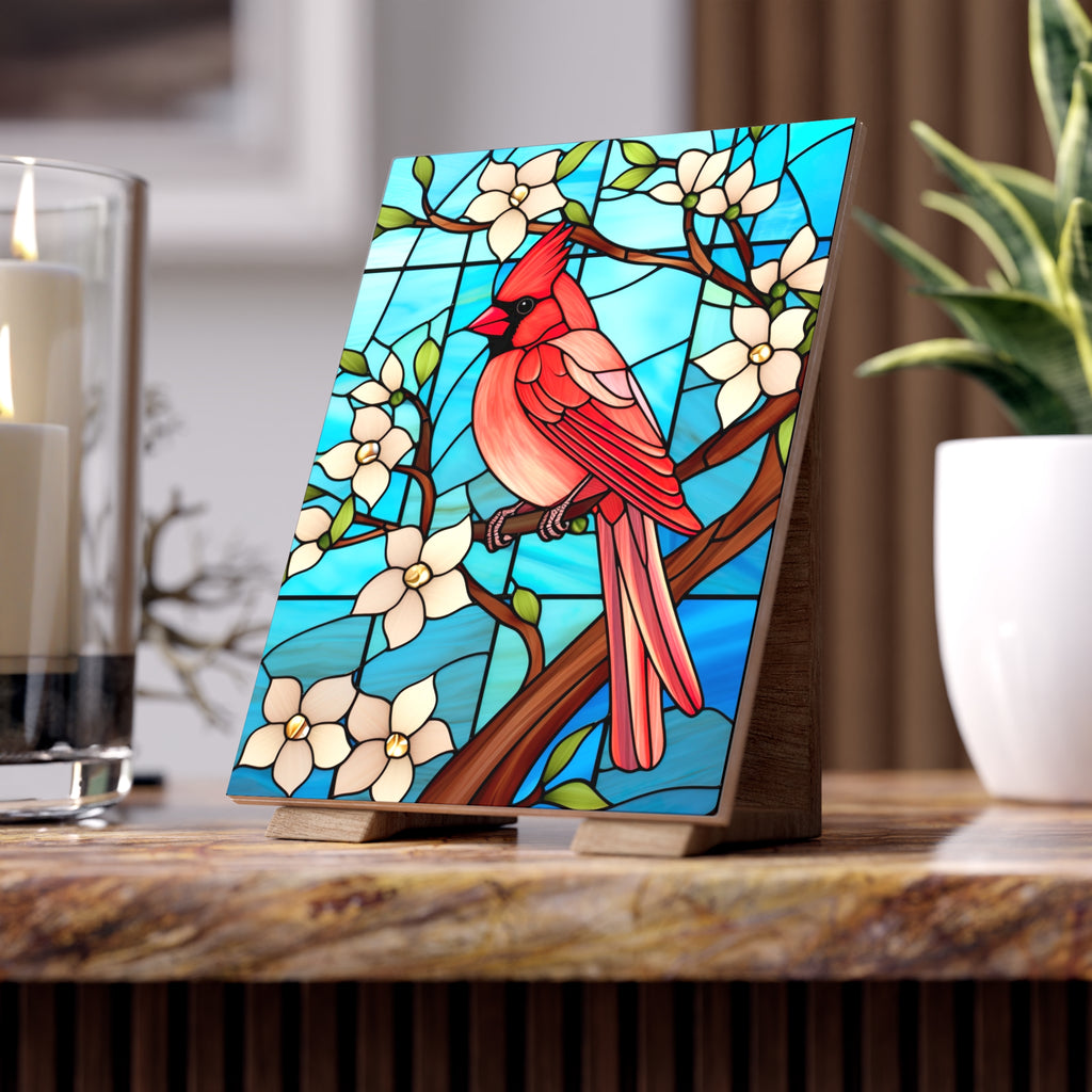 Vibrant Cardinal Ceramic Photo Tile, Bird Decor, Nature Wall Art, Home Decoration, Gift for Bird Lovers