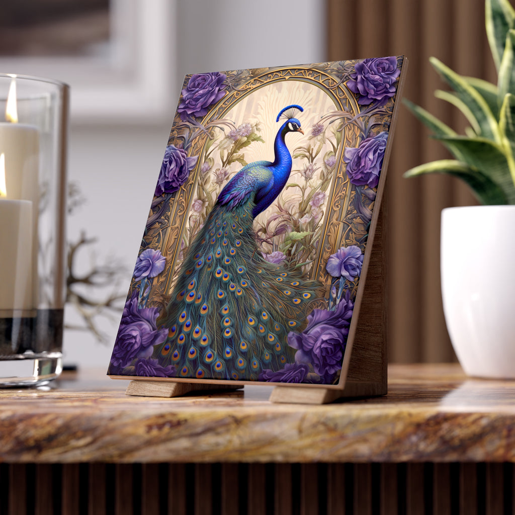 Elegant Peacock Ceramic Photo Tile, Art Home Decor, Gift for Nature Lovers, Wall Art, Unique Housewarming Present, Art Collectible