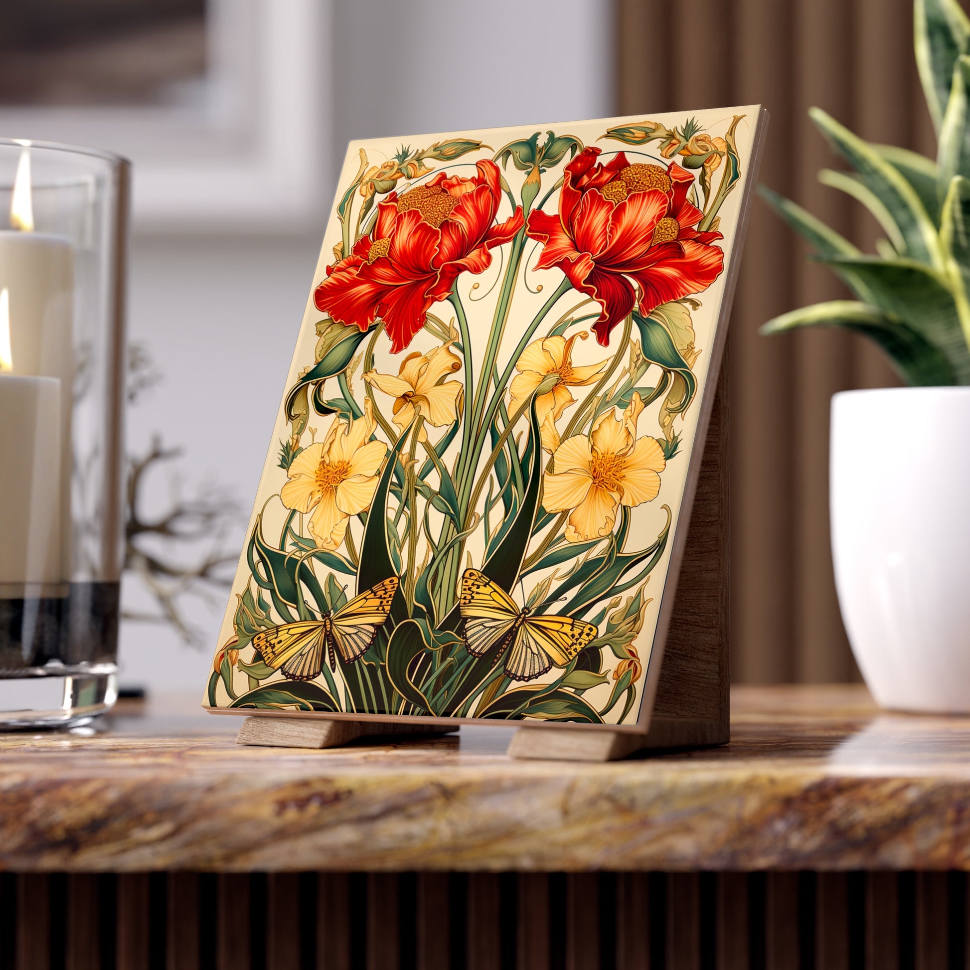 Floral Ceramic Photo Tile | Elegant Home Decor, Nature Gift, Wall Art, Bathroom Accent, Mother's Day Decor