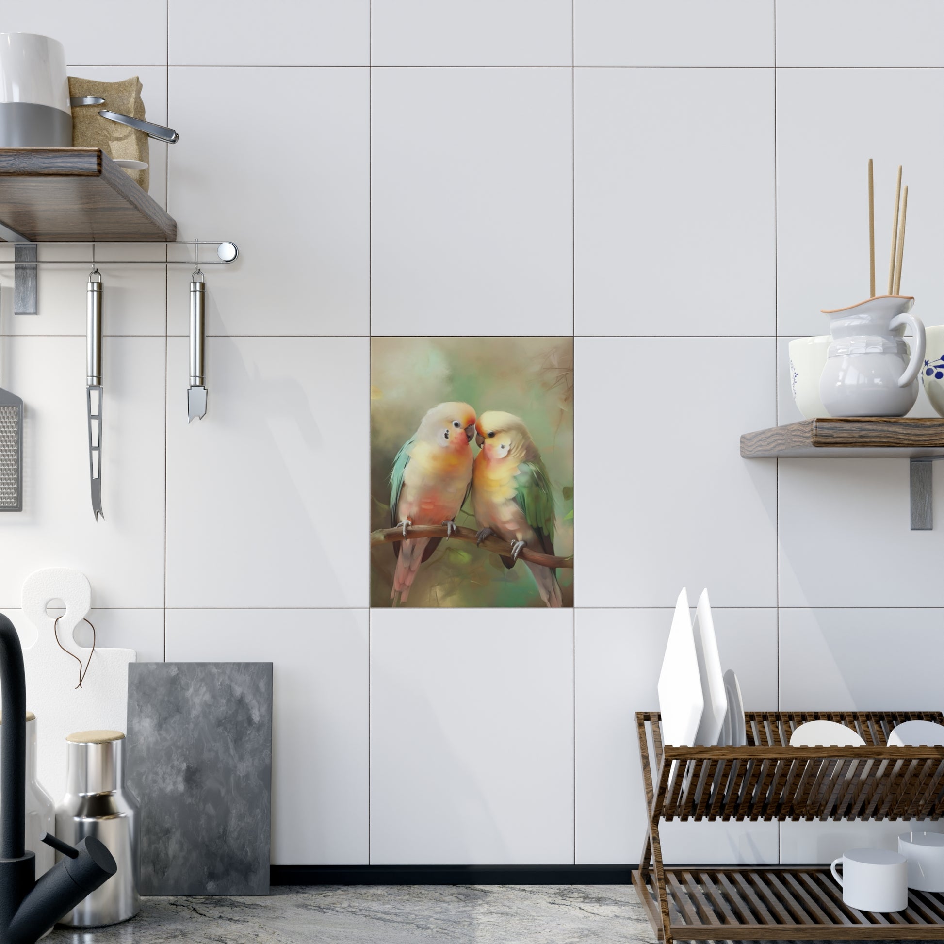 Charming Bird Couple Ceramic Photo Tile, Bird Lovers Gift, Home Decor, Anniversary Present, Nature Art, Eco-Friendly Art Piece