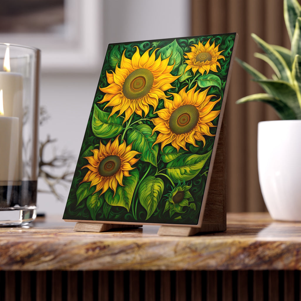 Sunflower Ceramic Photo Tile, Floral Home Decor, Botanical Wall Art, Gift for Nature Lovers, Personalized Tile Decor